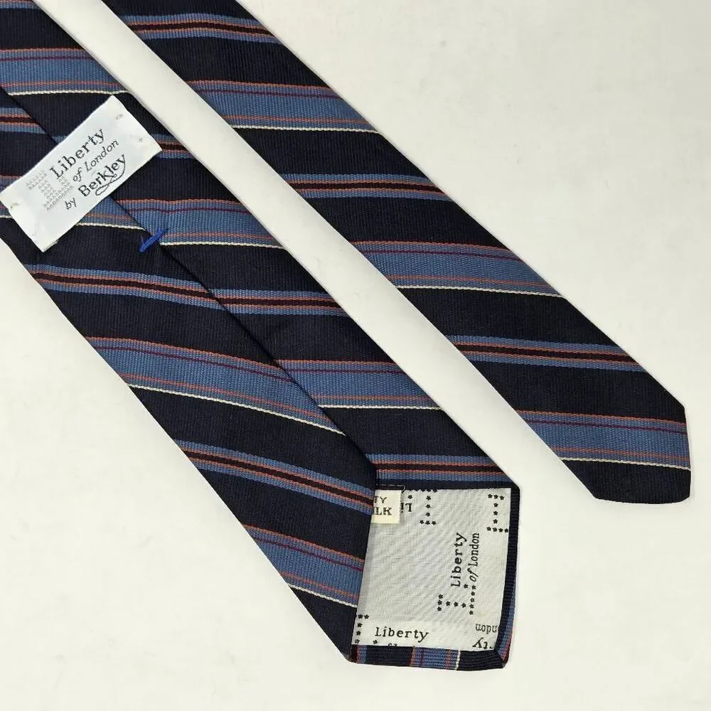 LIBERTY LONDON BERKLEY SILK TIE BLUE ORANGE REGIMENTAL STRIPE 3